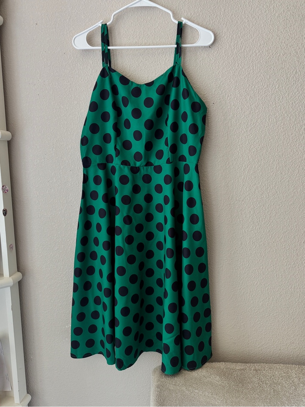 Green Polka Dot Midi Dress with Spaghetti Straps - Picture 4 of 4